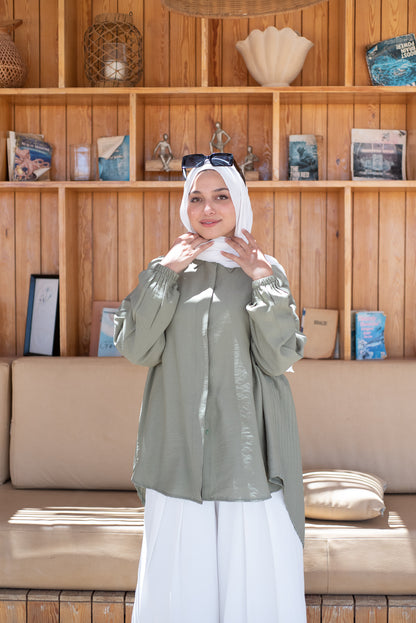 Perfect Pleats Linen Shirt - Light Olive