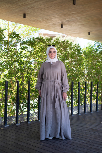 Frills Linen Dress - Greige