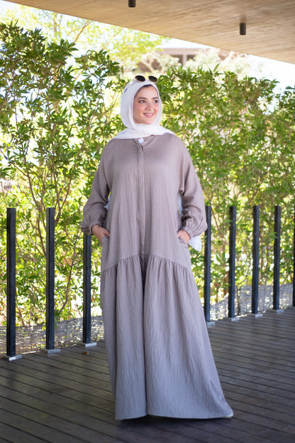 Frills Linen Dress - Greige