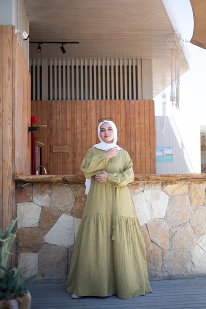 Frills Linen Dress - Kiwi