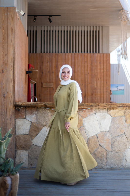 Frills Linen Dress - Kiwi