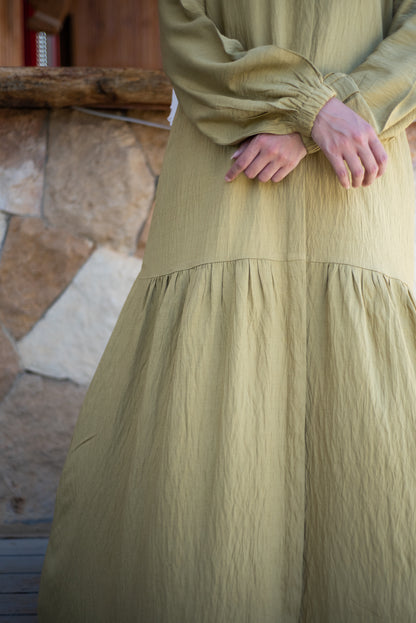 Frills Linen Dress - Kiwi