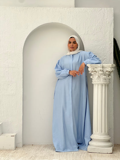 Linen Frills Dress - Light Blue