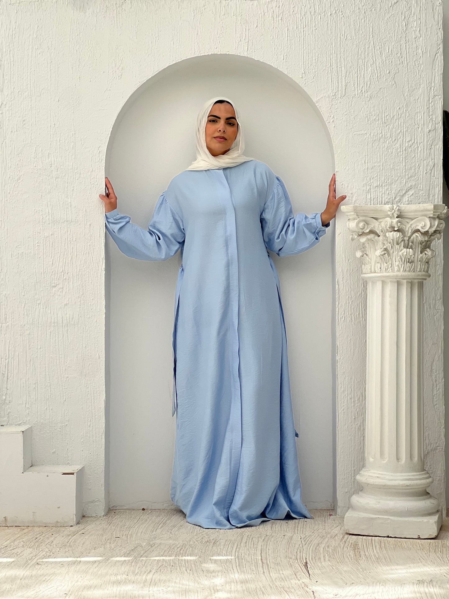 Linen Frills Dress - Light Blue