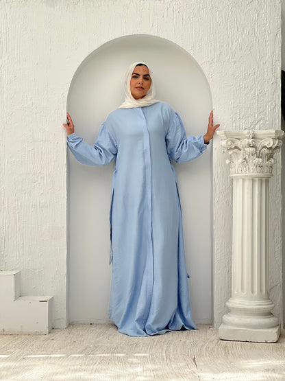 Linen Frills Dress - Light Blue
