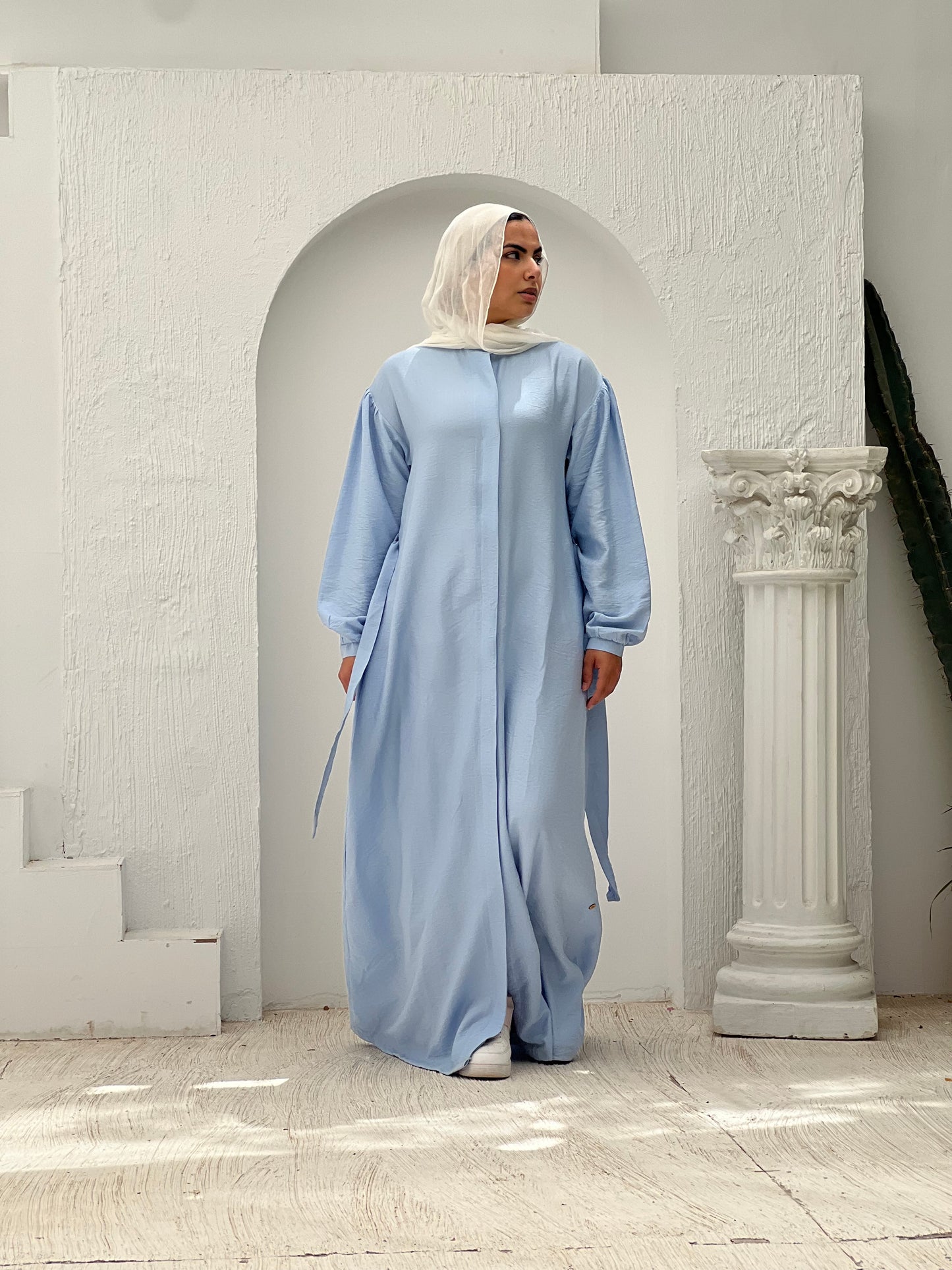 Linen Frills Dress - Light Blue