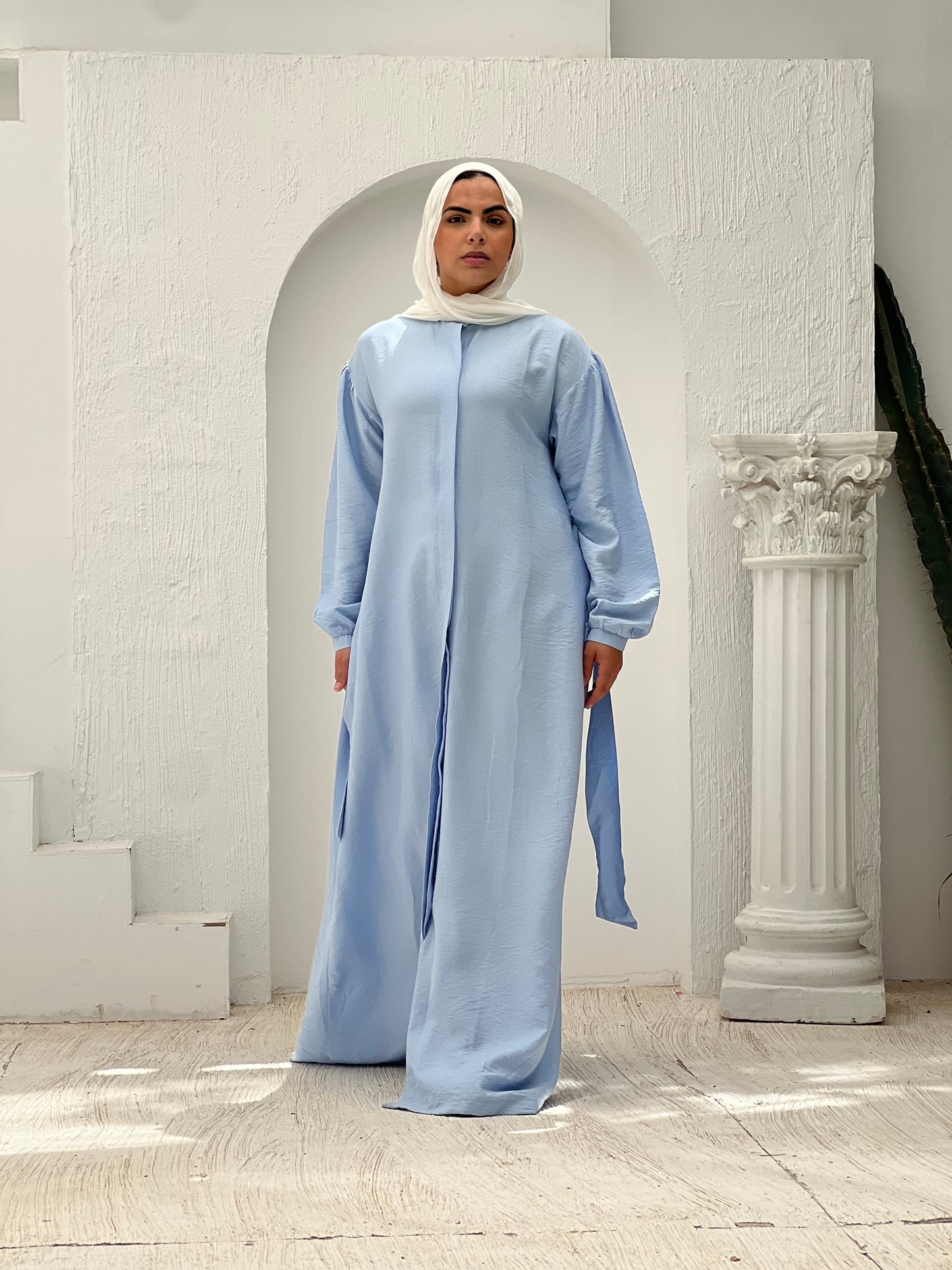 Linen Frills Dress - Light Blue
