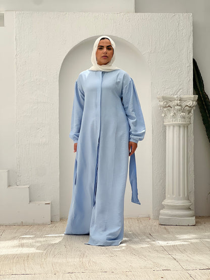Linen Frills Dress - Light Blue