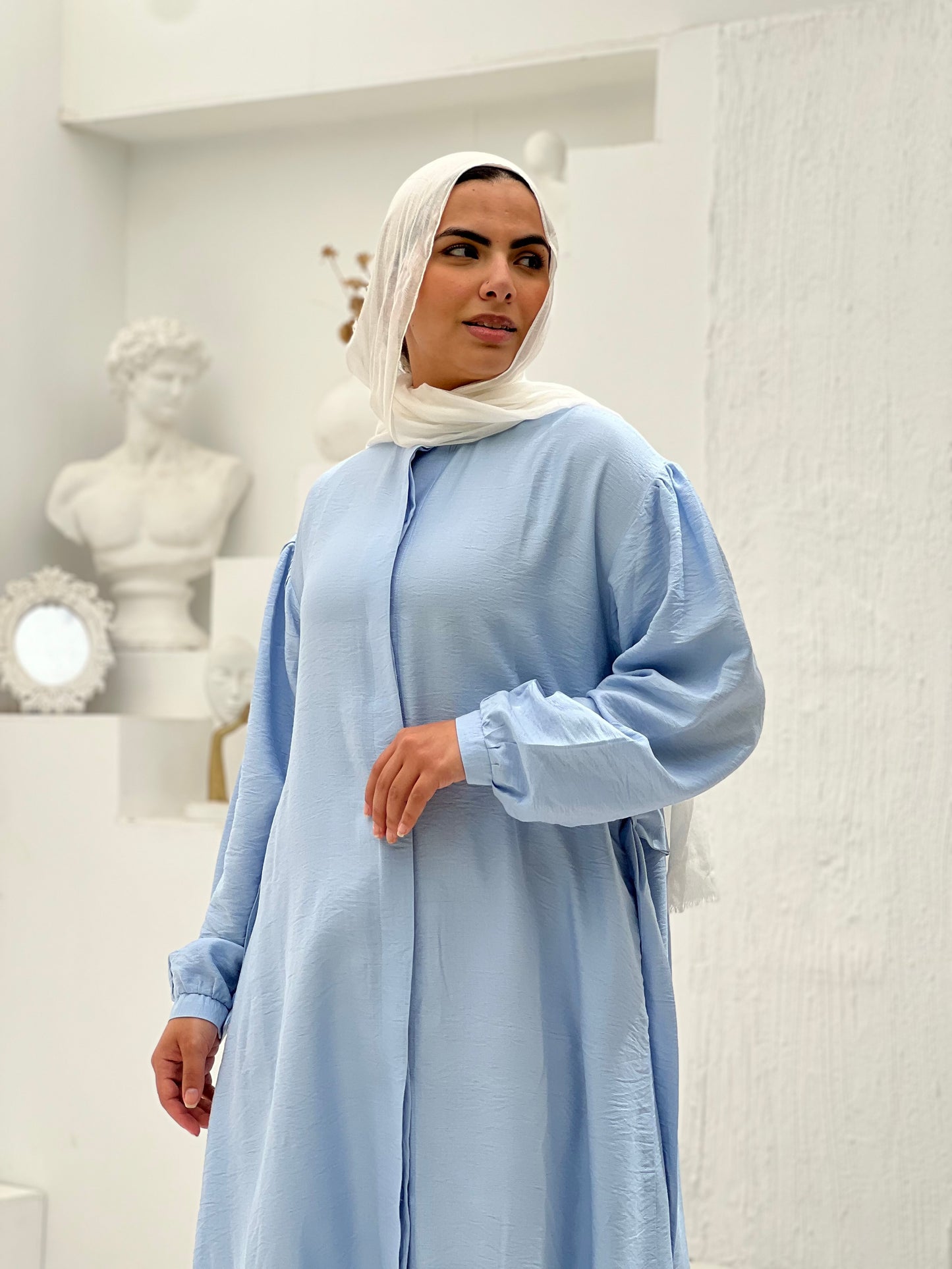 Linen Frills Dress - Light Blue