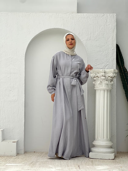 Linen Frills Dress - Grey
