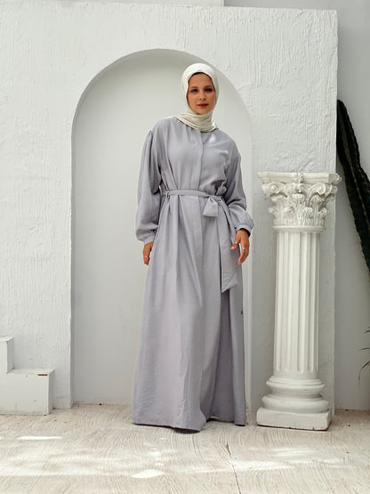 Linen Frills Dress - Grey