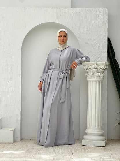 Linen Frills Dress - Grey