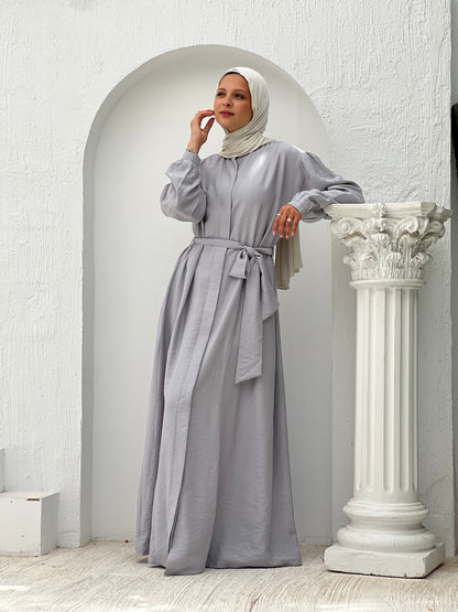 Linen Frills Dress - Grey