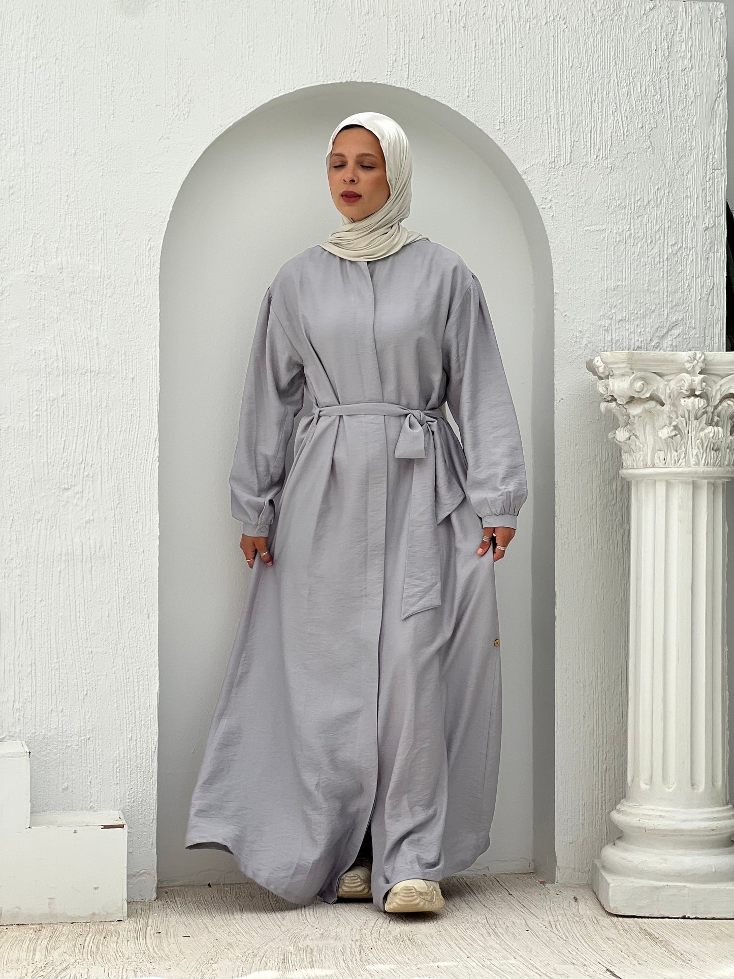 Linen Frills Dress - Grey