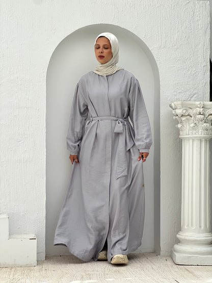 Linen Frills Dress - Grey
