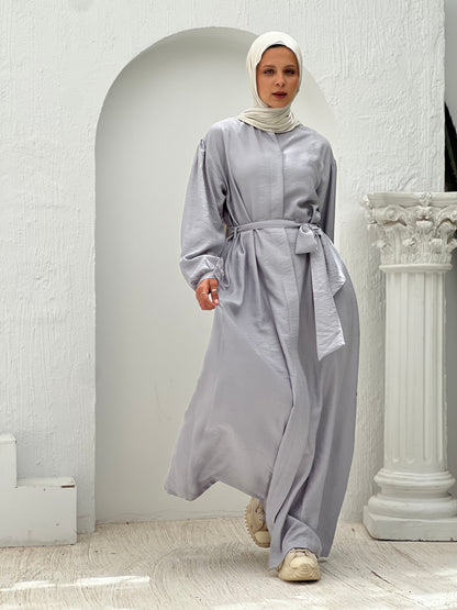 Linen Frills Dress - Grey