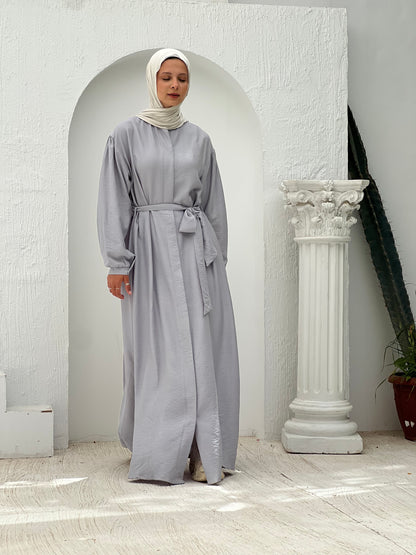 Linen Frills Dress - Grey