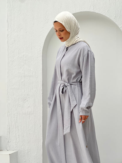 Linen Frills Dress - Grey