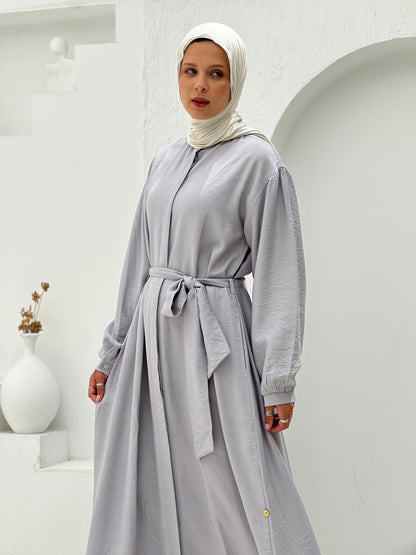 Linen Frills Dress - Grey