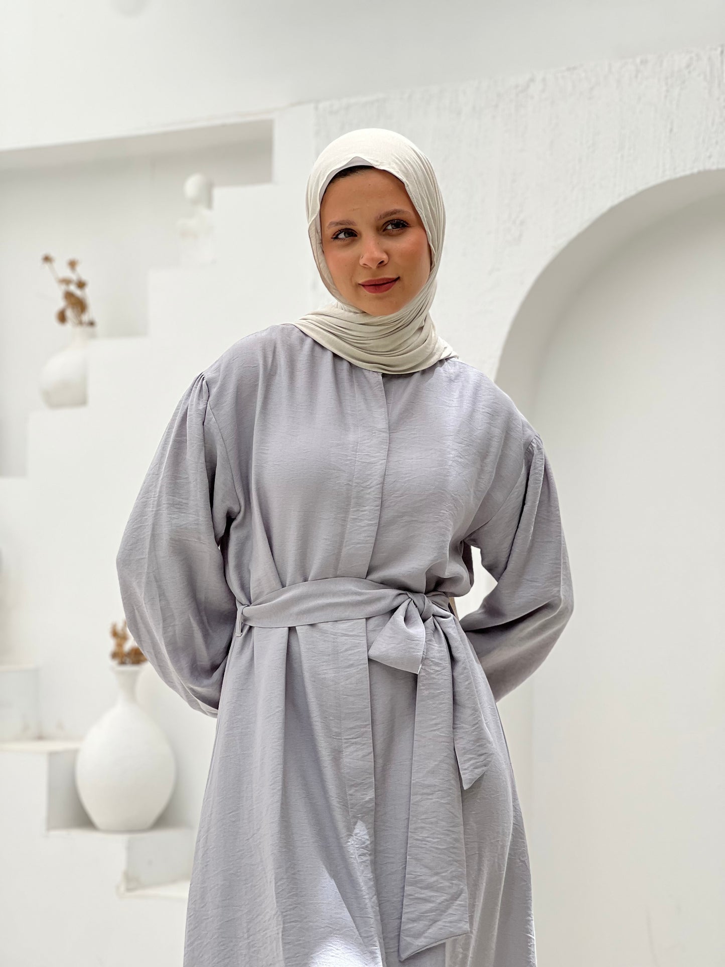 Linen Frills Dress - Grey