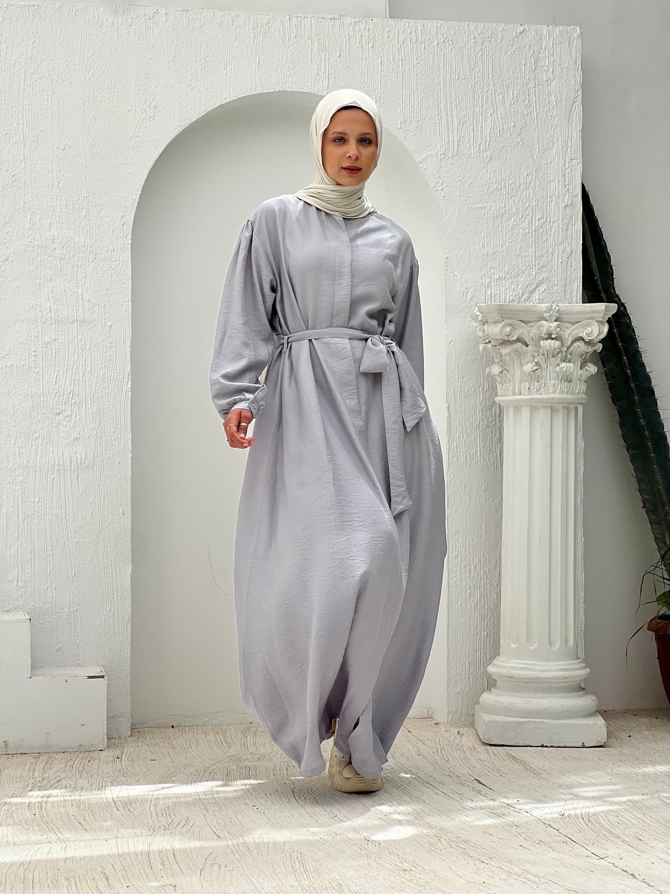 Linen Frills Dress - Grey