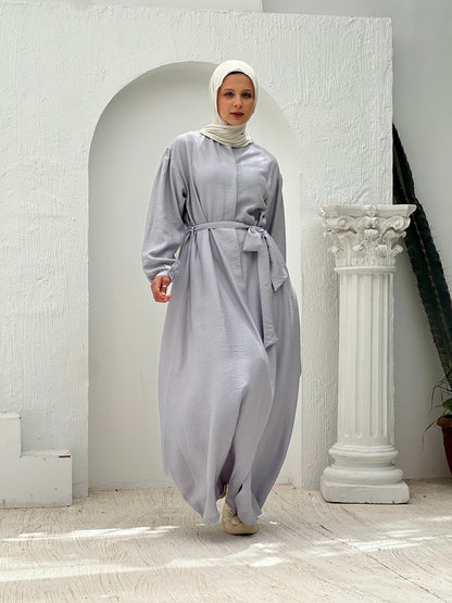 Linen Frills Dress - Grey