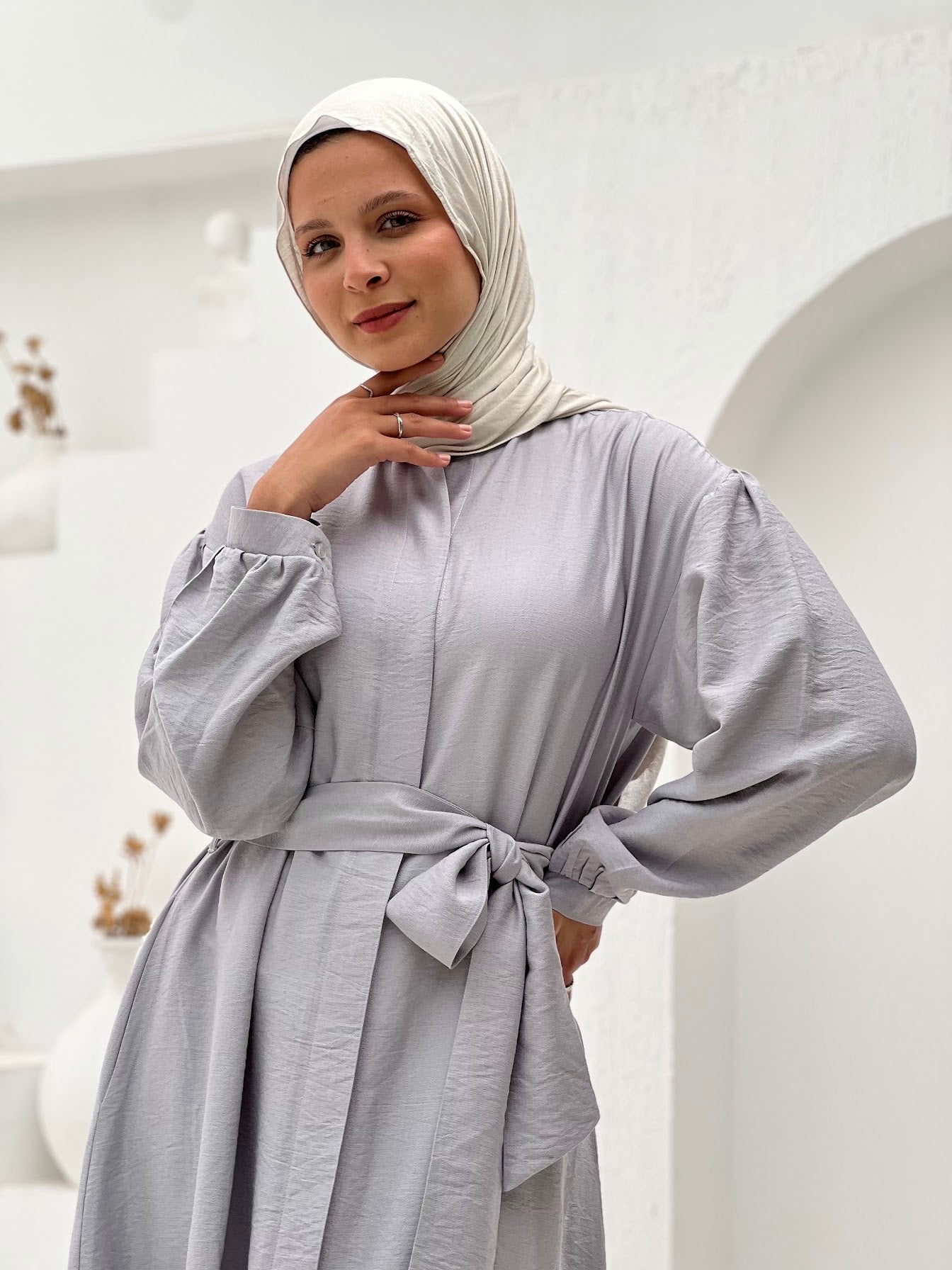Linen Frills Dress - Grey