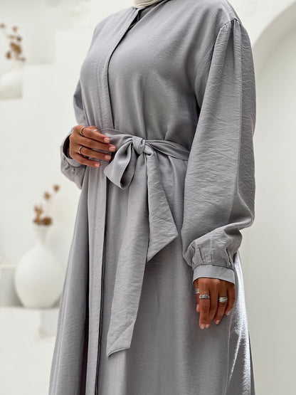 Linen Frills Dress - Grey