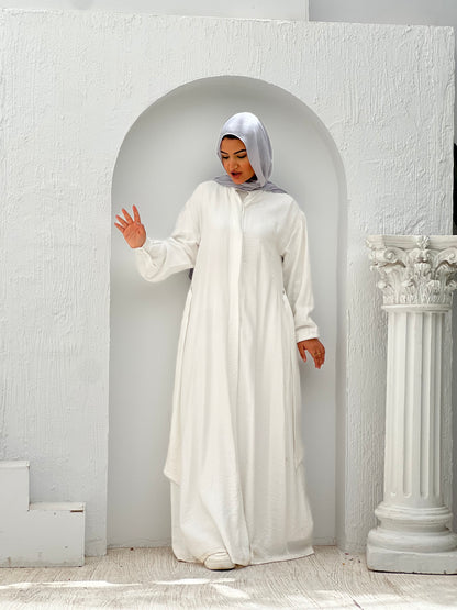 Linen Frills Dress - White