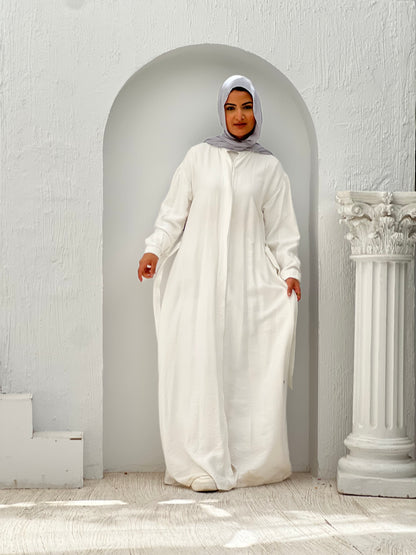 Linen Frills Dress - White