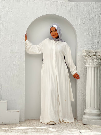 Linen Frills Dress - White