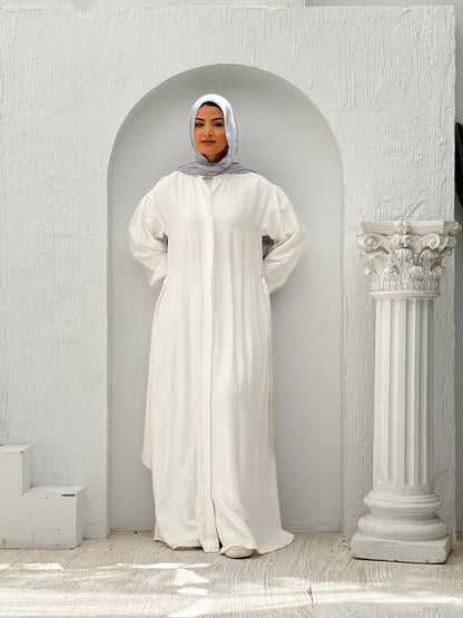 Linen Frills Dress - White