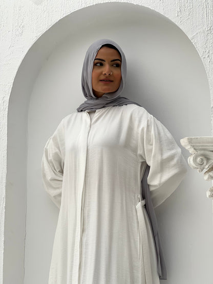 Linen Frills Dress - White