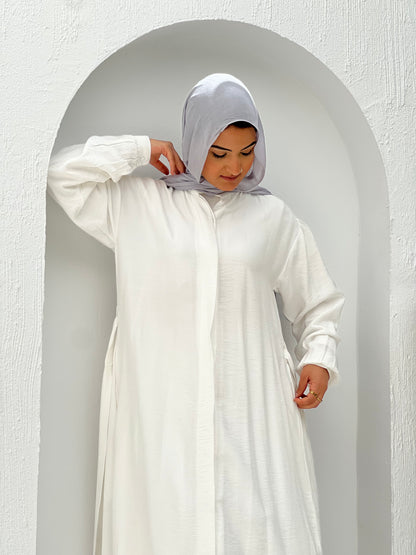 Linen Frills Dress - White