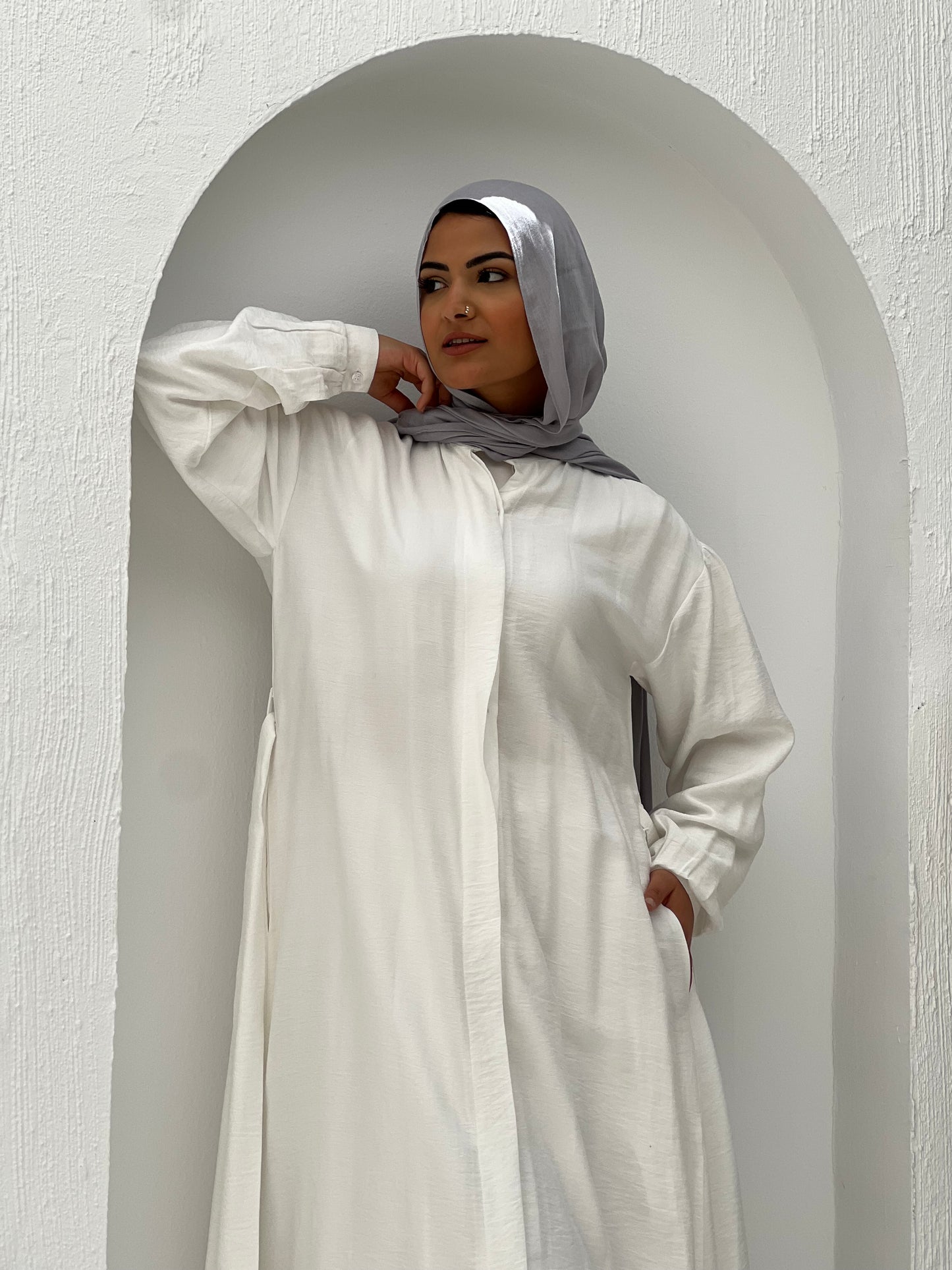 Linen Frills Dress - White