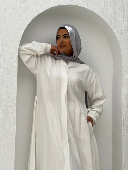 Linen Frills Dress - White