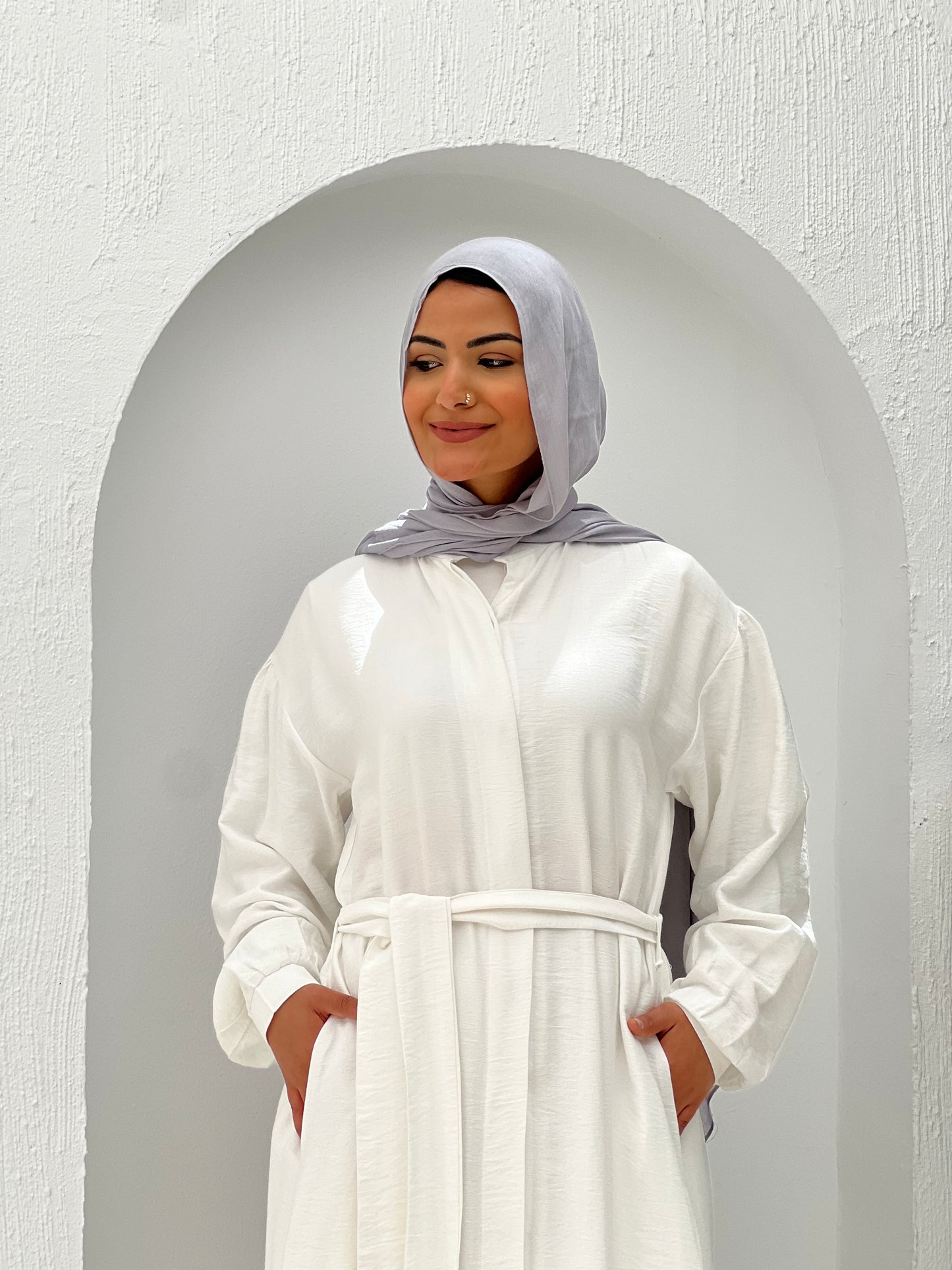Linen Frills Dress - White