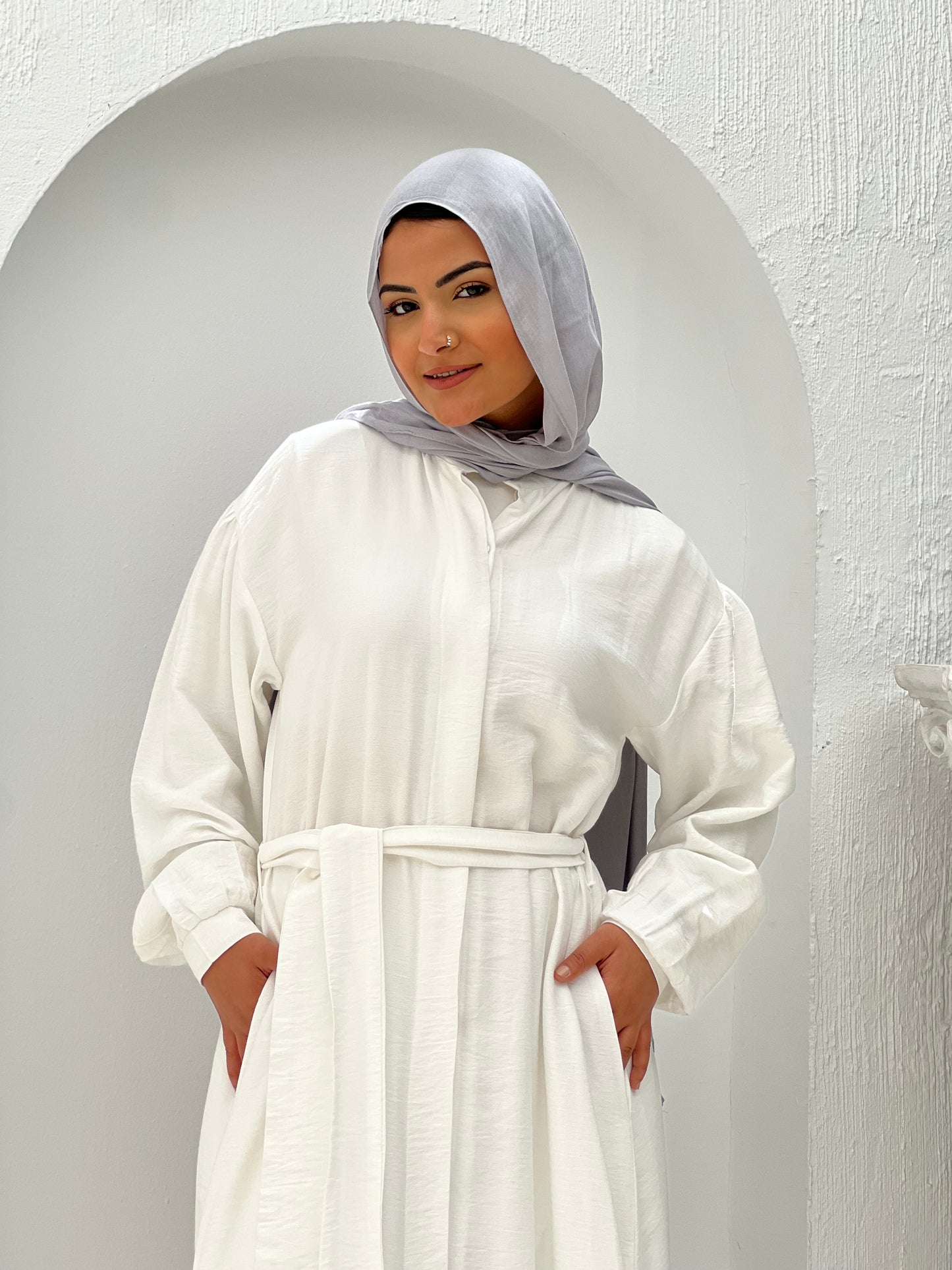 Linen Frills Dress - White