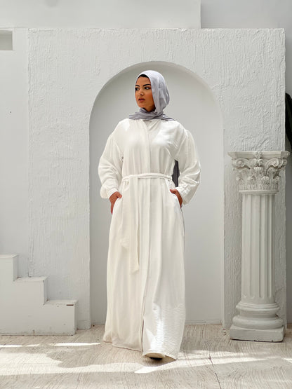 Linen Frills Dress - White