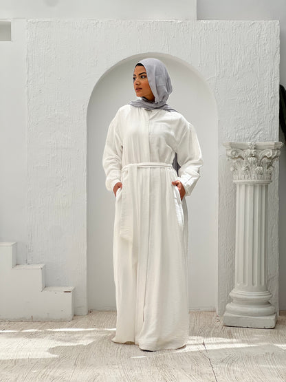 Linen Frills Dress - White