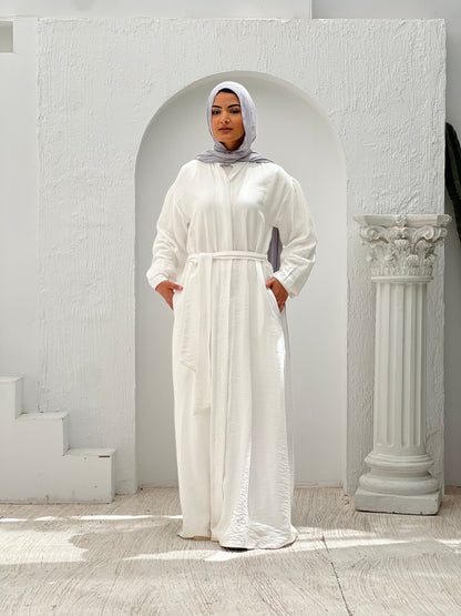 Linen Frills Dress - White