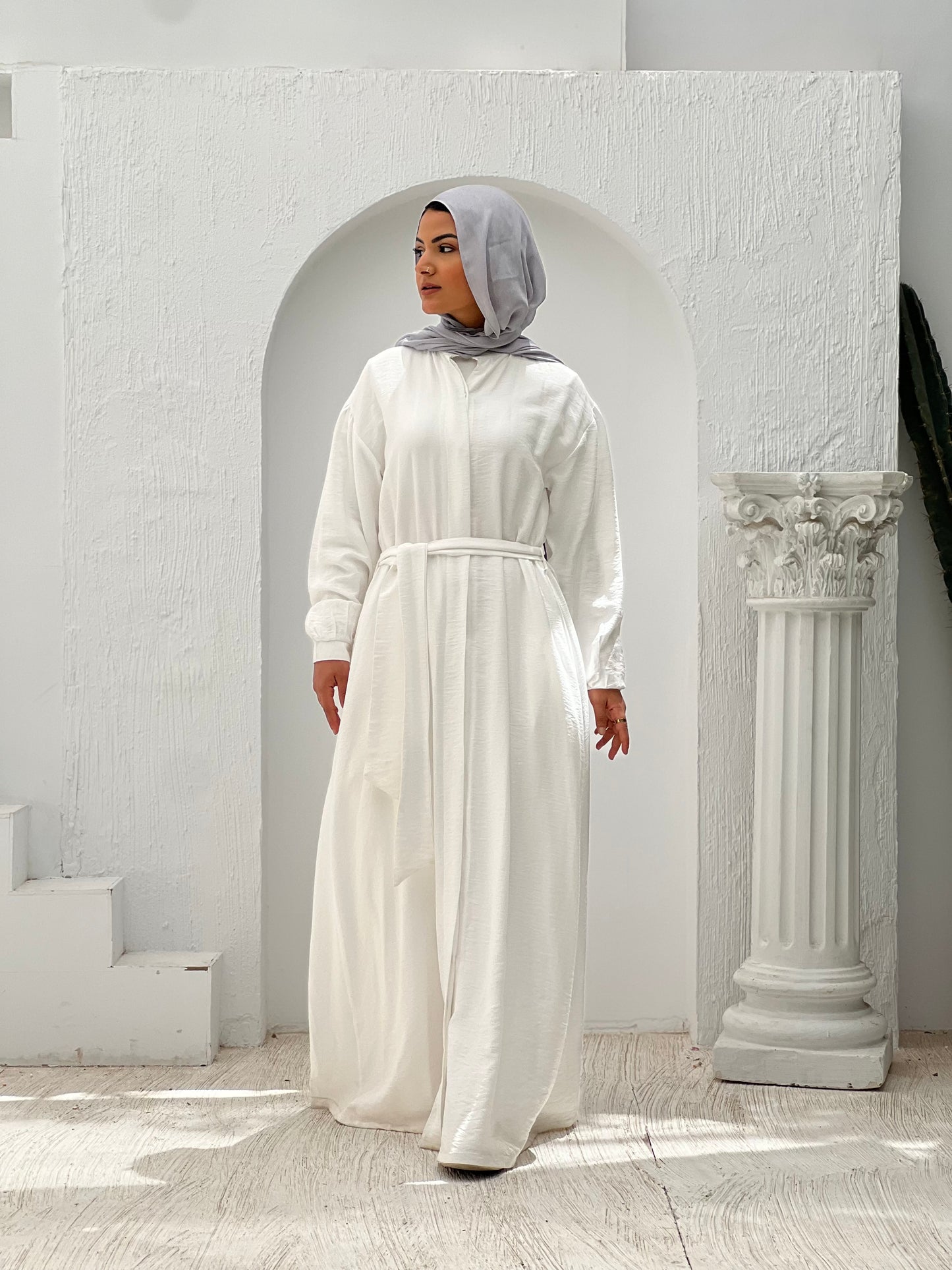 Linen Frills Dress - White