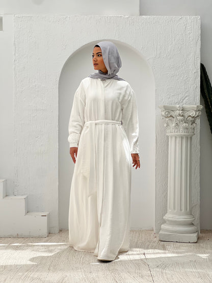 Linen Frills Dress - White