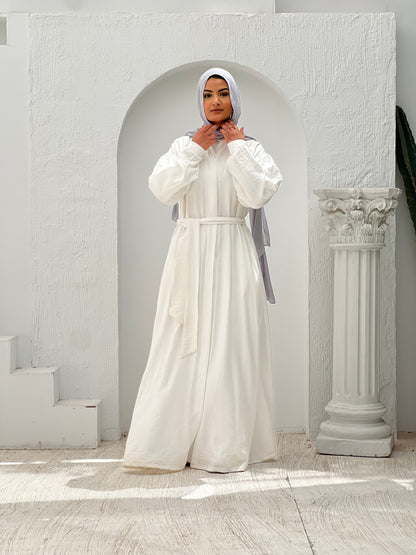 Linen Frills Dress - White