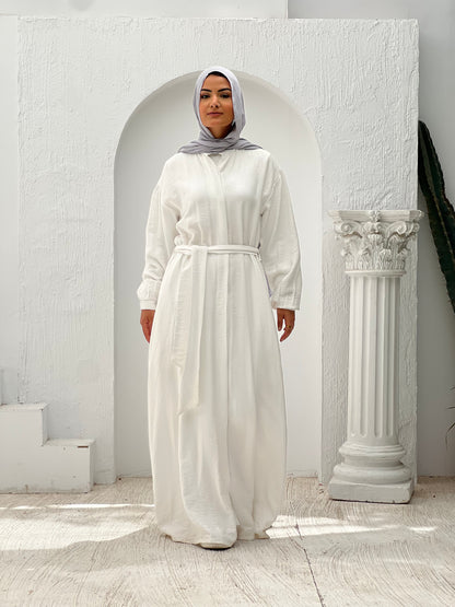 Linen Frills Dress - White