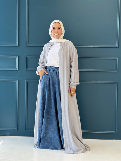 Linen Frills Dress - Grey