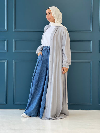 Linen Frills Dress - Grey