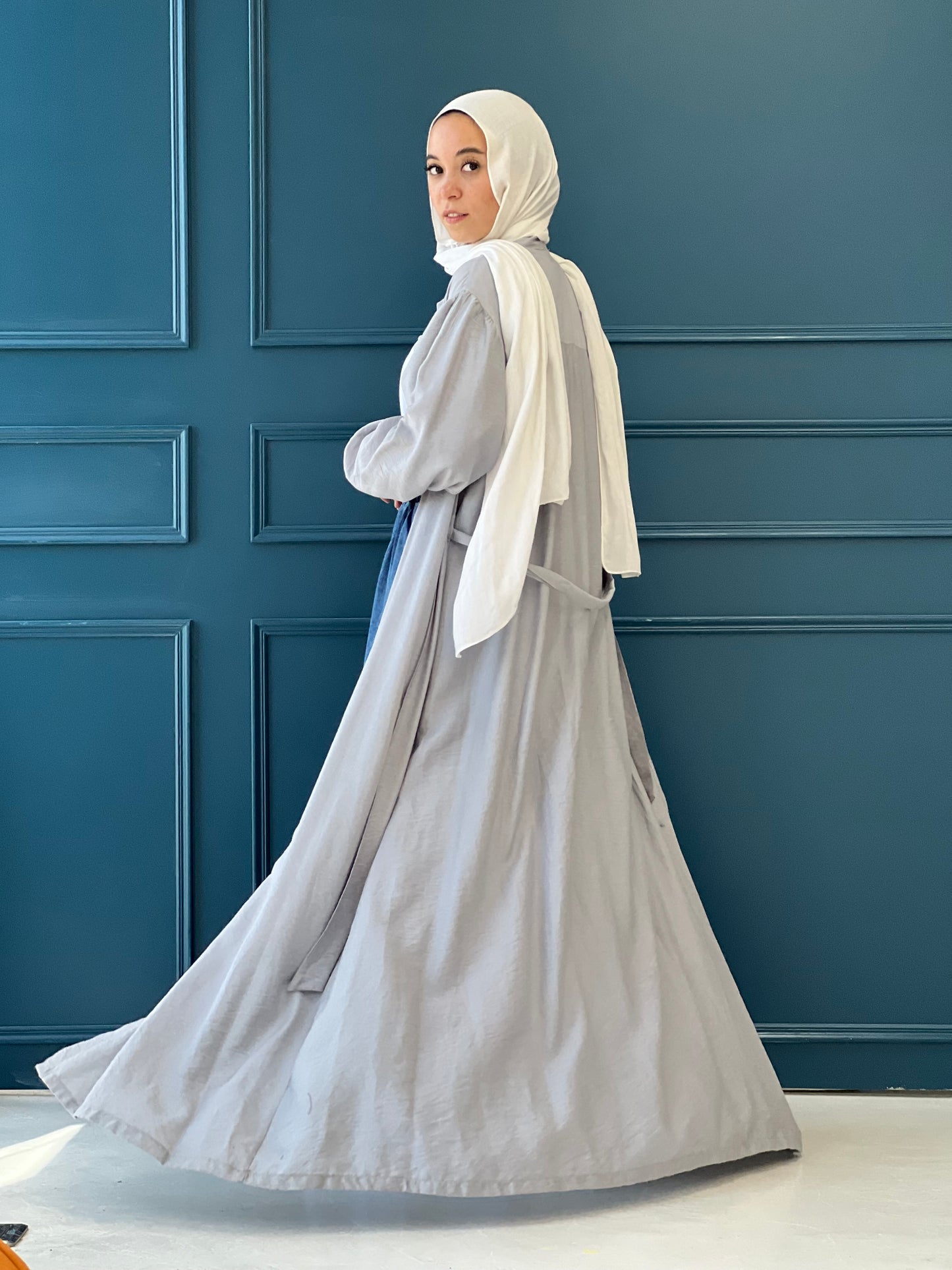 Linen Frills Dress - Grey