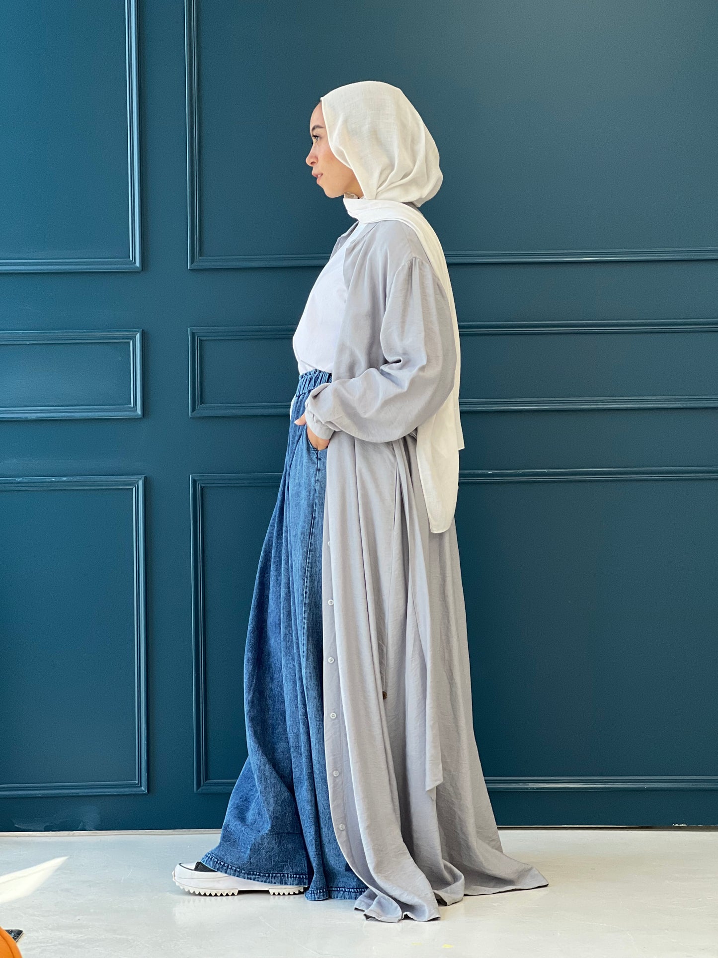 Linen Frills Dress - Grey
