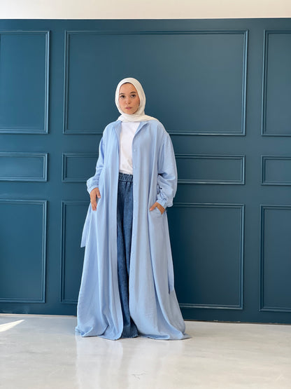 Linen Frills Dress - Light Blue